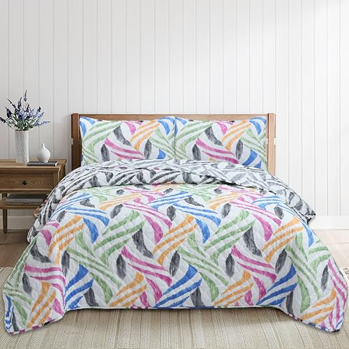 Colcha Boutí Cama 150 (250x270) Estampada – Cubrecama Ligero y Transpirable para Verano y Entretiempo – Algodón y Poliéster – Incluye 2 Fundas Almohada (50x70) – Acabado Punta Redonda (Madeira)