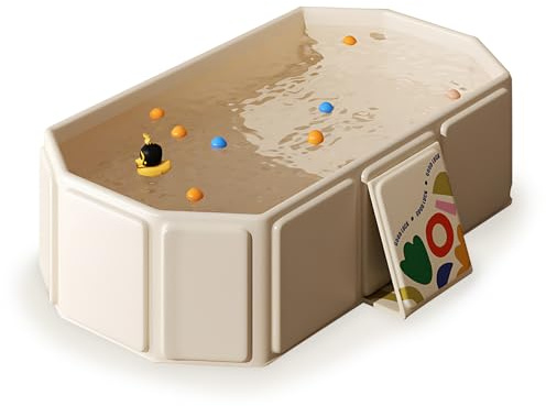 Kingbar Baignoire Pliable Bébé, Bassin De Douche Portable pour Enfants 0-8 Ans, Grande Baignoire Pliable avec Bouchon De Vidange, White