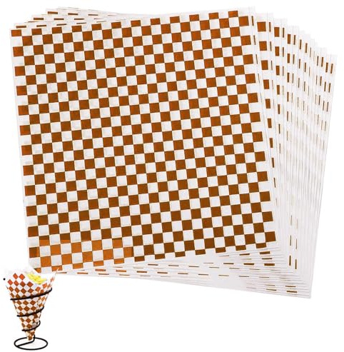 Lot de 100 feuilles de papier d'emballage de qualité alimentaire, sulfurisé, résistant à l'huile, tapis à hamburger imperméable pour charcuterie, sandwich, fromage, 26 x 28 cm (café)