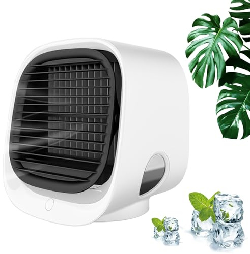 Climatiseur, Mini Ventilateur De Climatisation Portable Usb, Climatiseur Portable, 3 Vitesses & Veilleuse ColoréE, Pour Bureau Chambre, Bureau Et Camping (Blanc)