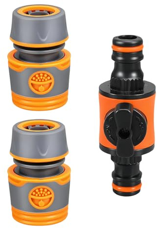 Qsvbeeqj Juego de conectores de manguera de jardín ABS, 2 adaptadores hembra, 1 válvula doble, diseño de techo de fugas, agarre ergonómico para césped, riego, juego de conectores de manguera ABS