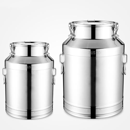 QYMLSH Bidone per Il Latte in Acciaio Inossidabile, 15L-76L con Coperchio e Anello di Sollevamento e Sicurezza sicuri, brocca di Latte Non slittata Resistente alla Polvere per Cibo, Liquido(15L)