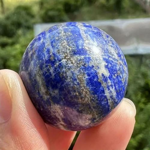 HHCTEBEC Natural Lapis Lazuli Healing Crystal Sphere Ball Fengshui Divination Sphere with Wooden Stand for Reiki Balancing Meditation Energy Home and Office Decoration,5~5.5cm