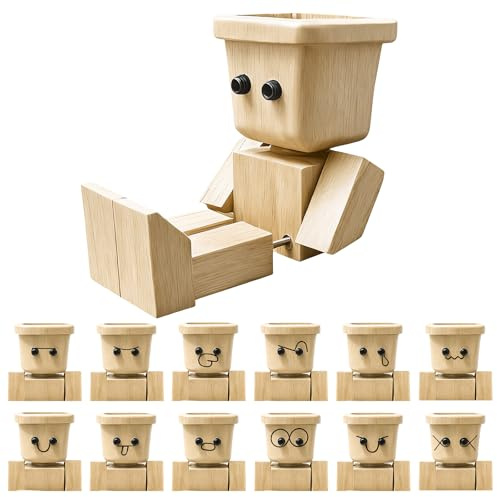 Uomo di legno oscillante in legno, divertente figura oscillante per auto, in legno fatto a mano, come decorazione per cruscotto, scrivania e idea regalo, affascinante piccola figura in legno