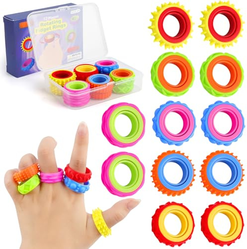 12 Pièces Anneauxs Sensoriels en Silicone, Jouets Sensoriels Anti-Stress Ring, Anneaux Fidget Toy, Sensoriel pour Les Doigts Jouets