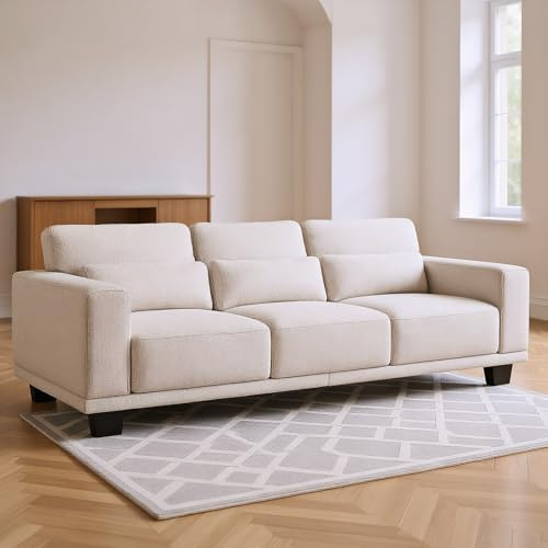 Marsail 89 Sofa Couch, 3-Seater Couches with Wide Armrests & Deep Cushions, Modern Linen Fabric Sofas for Living Room, Comfy Upholstered Couch with Removable Washable Covers, Beige