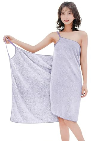 Guozyly bastukilt dam, badhandduk med remmar, handduksklänning dam, slingbaderock, spa badrock set badhandduk, bärbart badfodral för dusch pool spa badrum (140 x 80 cm/ljuslila – 290 g)
