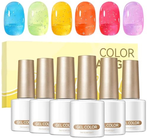 Nagelbubbelgel | 6 stycken gradientfärgad fingernagelskosmetik | Kvinnors nageldesigngel | För nybörjare, proffs, bröllop, sammankomster, stränder, resor, dejting och