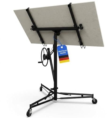 Werkthor XXL Plattenheber bis max. 68 kg - Höhe 140-350 cm - Plattenheber Trockenbau für Rigipsplatten & Gipskartonplatten - Rigips Plattenheber mit 3 Räder & Feststellbremse (Schwarz)