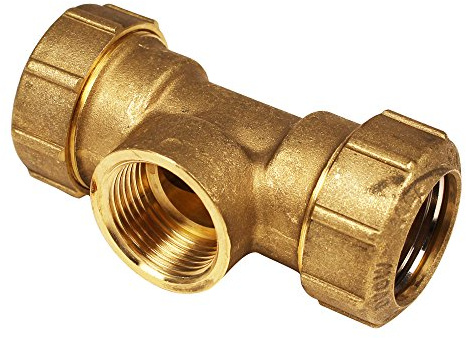 Messing Schraubfitting für PE-Rohr T-Stück mit IG 32mm x 1''IG x 32mm, schwere Ausführung mit DVGW Prüfzeichen