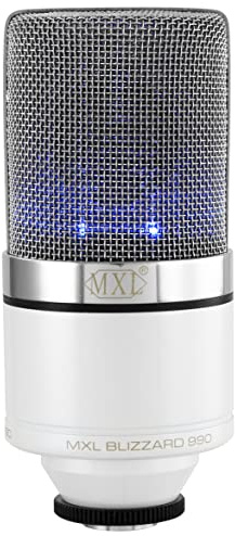 MXL 990 Condenser Microphone for Podcasting, Singing, Home Studio Recording, Gaming & Streaming | Blue LED lights | XLR | Large Diaphragm (BLIZZARD)