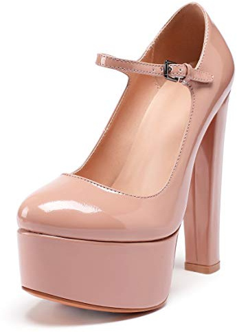 elashe Pumps plattform för dam, sexig fotled rund tå stängd stilettklack 15 cm, klassisk fest bröllop pumpar, Beige färg, 36 EU