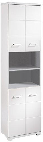 byLIVING Badezimmer-Hochschrank Nebraska/Badschrank matt weiß, Türen Hochglanz weiß lackiert/Badezimmerschrank 4 Türen mit offenen Elementen & viel Stauraum/B 50, H 192, T 31,5 cm