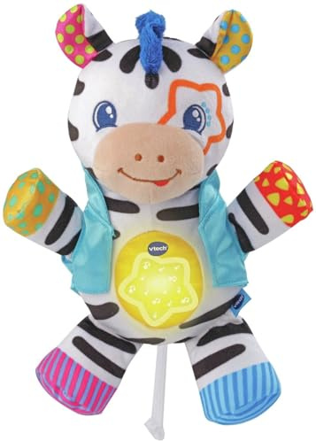 VTech Lights & Stripes Zebra Baby Spielzeug, Baby sensorisches Spielzeug mit Farben, Texturen & Crinkle Sounds, Baby Musikspielzeug für Babys 0, 6, 12 Monate Jungen & Mädchen