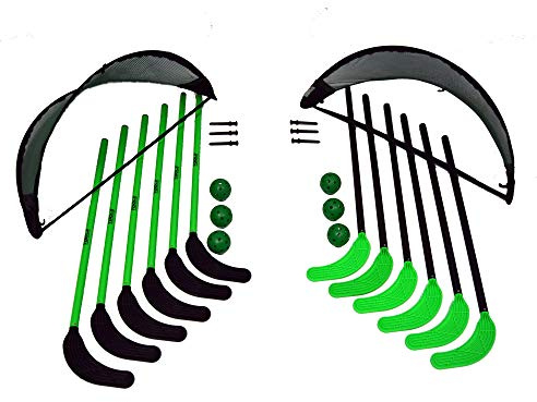 TOOLZ Hockey Set (12 Hockeyschläger, 2 Pop-Up Tore, 6 Hockeybälle) - Floorball, Streethockey, Schulhockey, Funhockey, Hallenhockey, Feldhockey