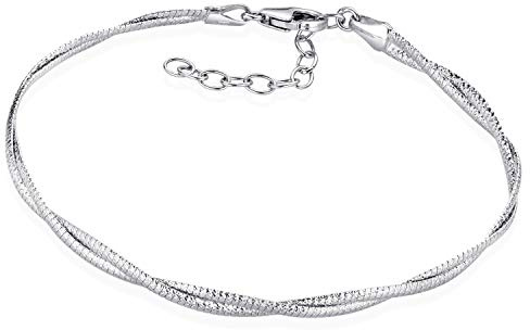 MATERIA Glitzer Armband Frauen Silber 925 - Silberarmband 2 Strang Kette 19-23cm diamantiert rhodiniert in Etui SA-106