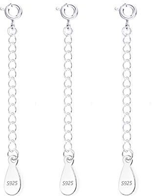 LANCHARMED 3 Pcs Necklace Extender, 925 Sterling Silver Extension for Jewelry Necklace Bracelet Anklet Extenders for Women Jewelry Making Chains 2 inch, Silver