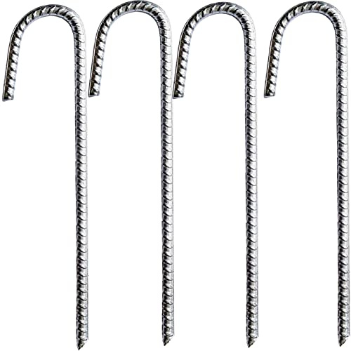 Bodenanker Trampolin 30cm,4 Stück Erdnägel Erdanker Verzinkter Stahl J-Förmige Bodenpfähle,Bauanker Nagel Zeltnagel mit Meißelspitze für Befestigung von Zelten,Fussballtore,Pavillons,Zaun,Hüpfburg