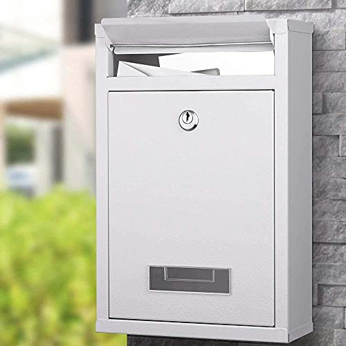 Bakaji Cassetta Postale da Parete in Acciaio Galvanizzato Buca Lettere per Posta da Esterno con Chiusura a Chiave (Bianco)