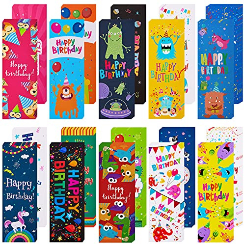 Tenare 150 Pieces Happy Birthday Bookmarks Laminated Imaginative Colors and Patterns for Students Classroom Stationery Supplies