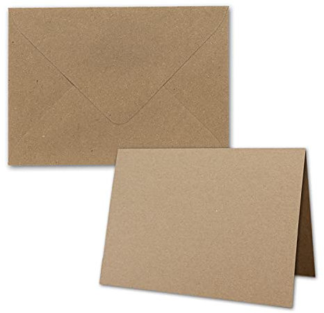 20x Faltkarten-Set inklusive Briefumschläge größer als DIN B6 - Übergröße - Kraftpapier Einladungs-Karten in Braun - Klappkarten mit Umschlägen