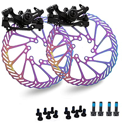 BUCKLOS MTB Bike Disc Brake kit, Mechanical Disc Brakes Aluminum Alloy Caliper for Mountain Bike with 160mm Stainless Steel Rotor/Floating Rotors and is/PM Universal Conversion Adapter (Front+Rear)