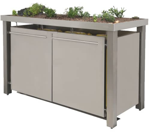 Edelstahl Mülltonnenbox für 3 Tonnen 120L mit Pflanzenwanne EW-111T, Mülltonnenhaus Mülltonnenverkleidung