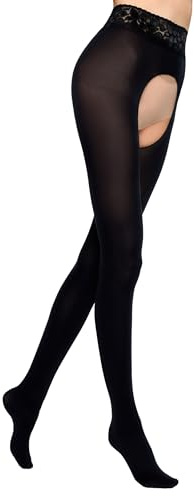 MARILYN Strumpfhose Damen 60 DEN Blickdichte Erotische Strumpfhose mit offenem Schritt (1 Paar, 36/38 S/M, Schwarz/Nero)