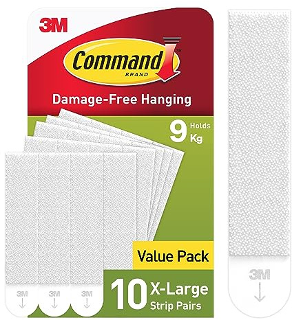 Command 20 lb XL 10 Pairs Heavyweight Picture Hanging Strips (20 Strips), Damage-Free Hangers for Picture Frames, No Tools Required, Ideal for Home Room Wall Decor, White Adhesive