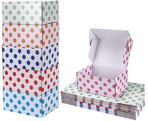 Hoikwo 18 Packungen kleine Versandkartons, 22,9 x 15,2 x 10,2 cm, gepunktet, Karton, Geschenkboxen zum Verpacken von kleinen Unternehmen, 6 Farben
