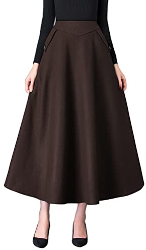 IDEALSANXUN Gonna lunga a trapezio da donna, a vita alta, in lana scozzese, autunno/inverno, XX-Large