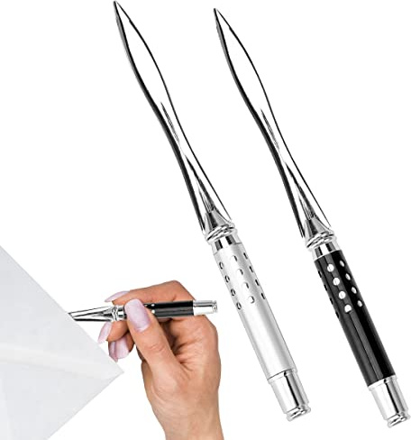 2 stycken brevöppnare ädel 16 cm brevöppnare av metall, kniv för att öppna kuvert, brevöppnare för skrivbord, hem, kontor, skola, kontorsmaterial (silver, svart)