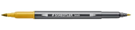 STAEDTLER Watercolour Design Journey 3001-16 Double Fibre Tip with Fine Tip and Flexible Brush Tip, Water-Soluable, 10 Goldocker Felt Tip Pens