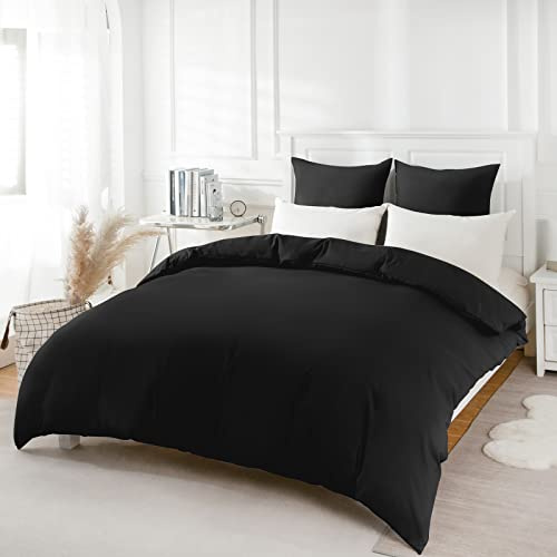 REDKEY Bettwäsche 135x200 2-teilig Schwarz - Mikrofaser Bettwäsche-Set mit Reißverschluss, 135 x 200 cm Bettbezug und 1 x 80 x 80 cm Kissenbezug