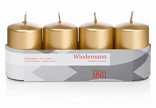 INNA-Glas Adventskerzen JENARO, 4 Stück, gold, 8 cm, Ø5 cm, 18h - Made in Germany - Weihnachtskerzen