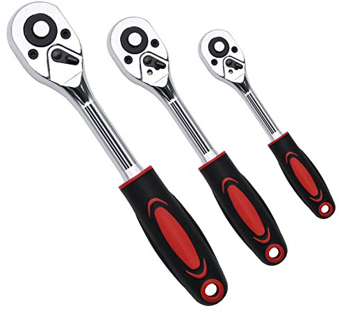 Qeunrtiy Ensemble de 3 CléS à Cliquet, 1/4 Pouce, 3/8 Pouce, Clé à Cliquet à EntraîNement 1/2 Pouce, Ensemble de Cliquet Professionnel à Usage Intensif