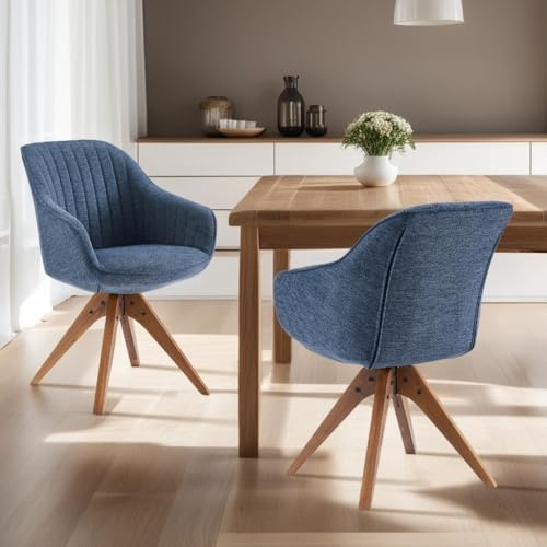 Zouron - Silla de Comedor de Terciopelo con Patas de Madera, Juego de 2, Silla de Oficina giratoria, sillas de Cocina, sillón de salón con apoyabrazos, para Oficina, Dormitorio, Azul