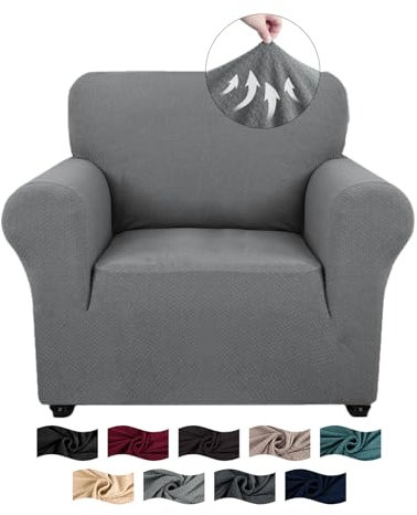 CYCMACO Funda Sofa 1 Plaza Ajustable, Fundas para Sillones Elastica Antideslizante Antimanchas, Universales Couch Cover con Reposabrazos, Lavables, Gris Claro