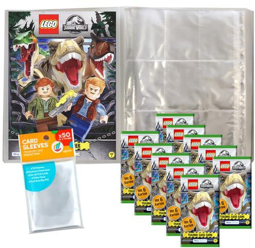 Bundle mit Blue Ocean LEGO Jurassic World - Serie 3 Trading Cards - 1 Leere Sammelmappe + 10 Booster + Exklusive Collect-it Hüllen