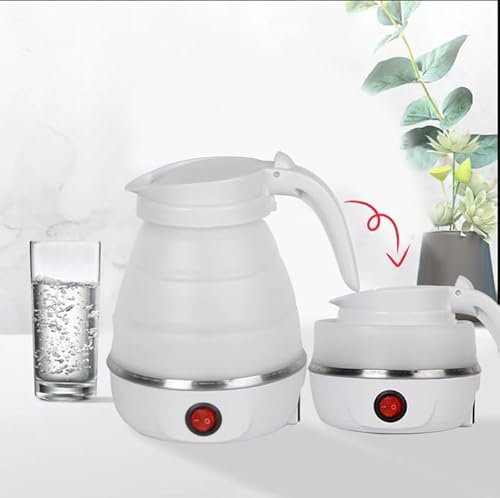 Portable Collapsible Kettle Mini Foldable Electric Kettle Suitable for Home Travel and Camping (White)