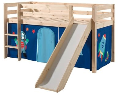 möbelando Spielbett >Pino< in Kiefer massiv Natur - 210x114x218 (BxHxT)