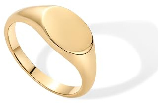 PAVOI 14K Yellow Gold Plated Pinky Signet Ring for Women | Lightweight Statement Bands | Chunky Signet Stackable Rings | Size 3