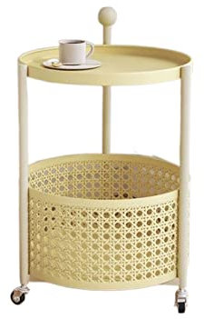 Moderne Sofatische Runder rollbarer Barwagen mit Aufbewahrungskorb und feststellbaren Rollen, geeignet for Wohnküche, Schlafzimmer, Wohnzimmer, Beistelltisch auf Rollen, kleiner mobiler Akzenttisch, C
