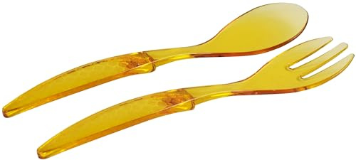2 Pcs Pearl Salad Server Spoons Set Salad Mixing Dinner Fork and Spoon Long Handle Salad Tongs Kitchen Cooking Utensil Cutlery Set (Orange)