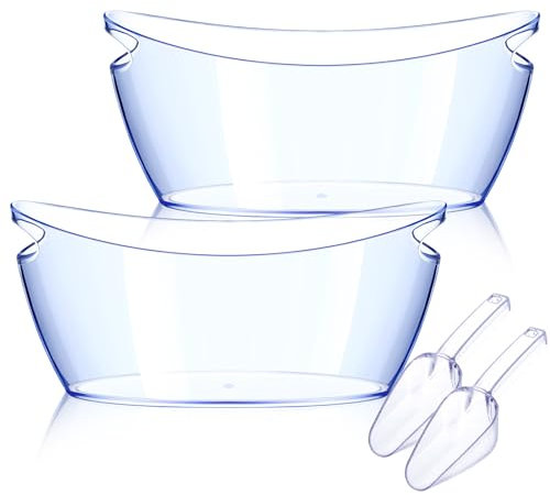 Eiskübel aus Acryl, Eiskübel für Partys, Mimosen-Bar, Getränkewanne und Schaufeln für Champagner, Bier, Sekt, Cocktails (5,5 l), extra großes Modell (blau), 2 Stück