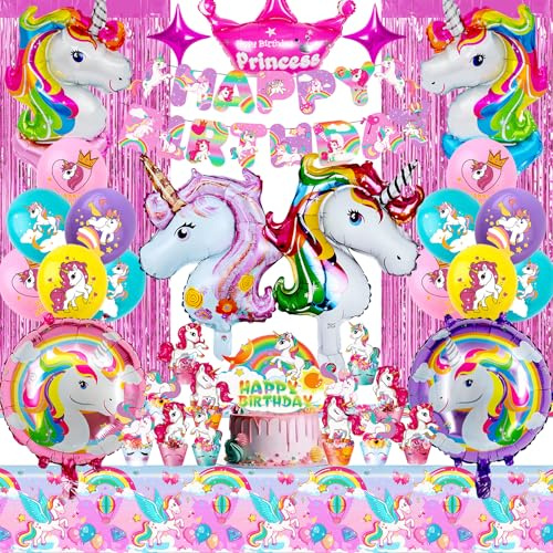 Einhorn Geburtstagsdeko Mädchen Set – 37-teiliges Party Deko Set mit Ballons, Banner – Deko Einhorn Kindergeburtstag Mädchen für Einhorn Party, Prinzessinnen-Feier