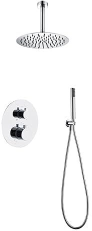 IMEX - Ducha Empotrada Termostática Cromada | Conjunto de Grifería Empotrado con Alcachofa y Rociador Antical Efecto Lluvia | Ducha Empotrada con Grifo en Latón y Acero Inox S.304 | Serie Tívoli