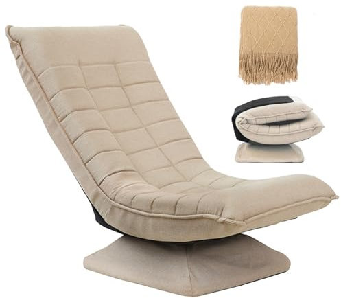 JTBDWOSK Bodensessel 360° Drehbar Klappbar (zusätzliche Decke im gleichen Stil gratis), 150kg Belastbar Gepolstert Wohnzimmer Gaming Relax Boden Sesse,60x105x87cm,Beige