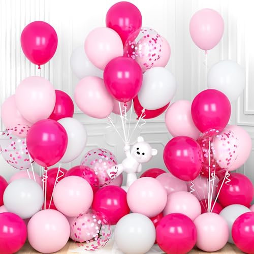Ousuga Palloncini Rosa e Bianchi, 30 Pezzi 12 Pollici Palloncini Rosa Fucsia Opaco Pastello Coriandoli Palloncini per Compleanno Matrimonio Anniversario Baby Shower San Valentino Feste Decorazioni