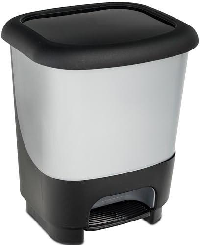 Hummelladen Poubelle à pédale - 10 l - Carré - 27 x 23 x 32 cm - En plastique - Gris - Petit seau séparé - Pour cuisine, bureau, salle de bain - Poubelle à pédale - Poubelle de salle de bain